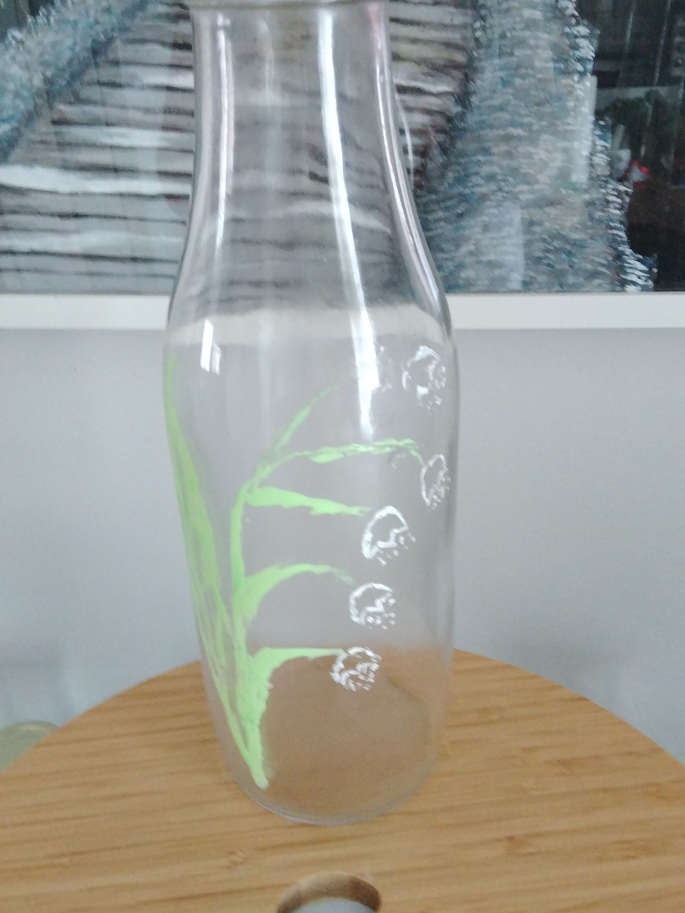 For Alkaline 💦 Water Clear Glass Carafe with Lily Of Valley Green Leaf Design
